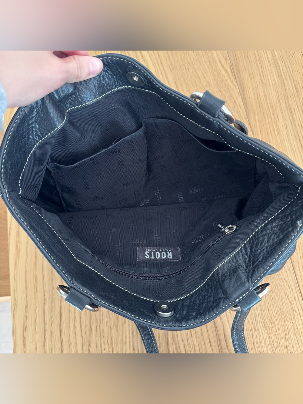 Roots Black Shoulder Tote with Pink Logo Accent - Picture 5 of 11